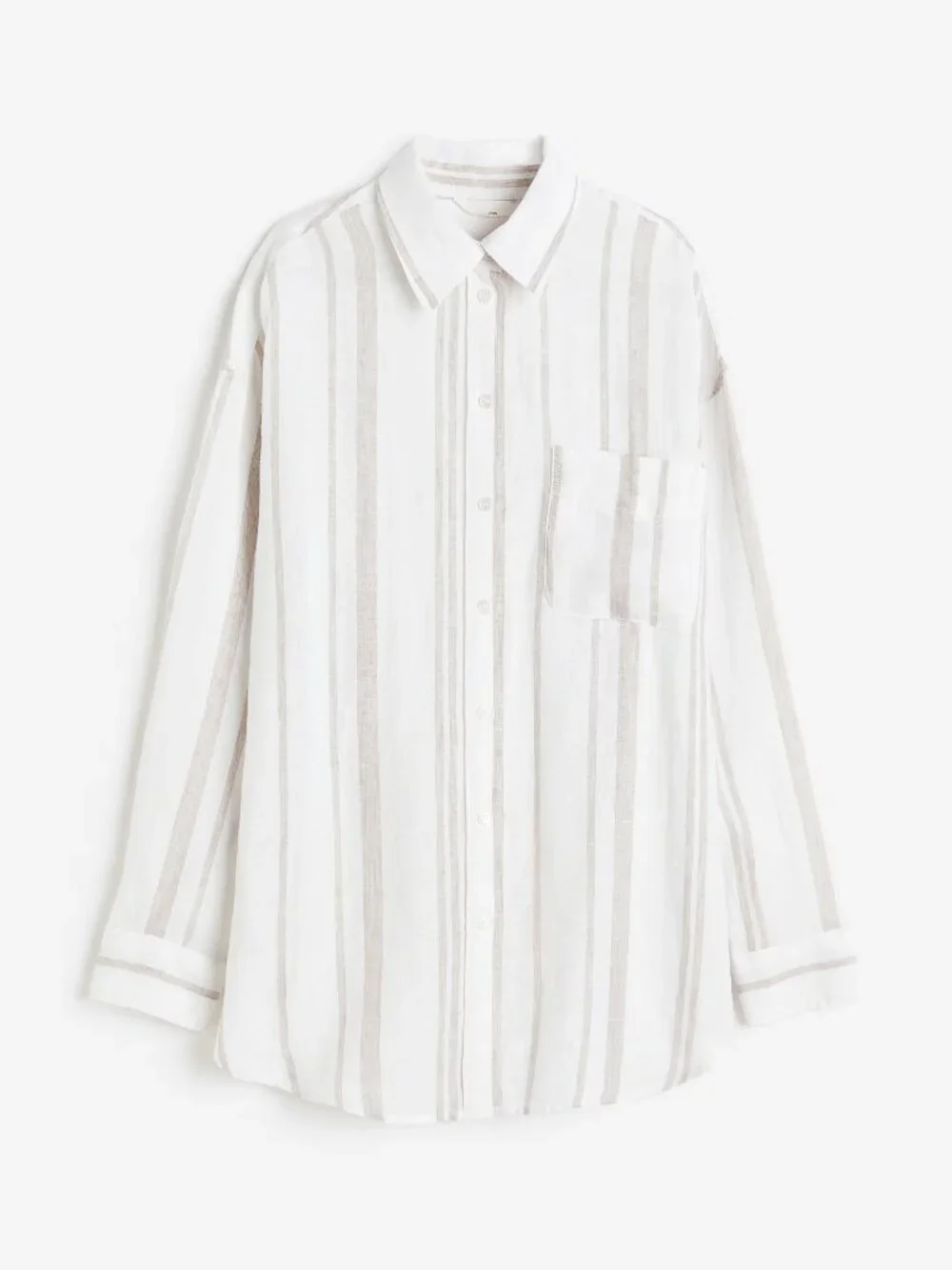 100% Linen Button Down Shirt | Beige Stripe | Size M - Picture 2 of 10